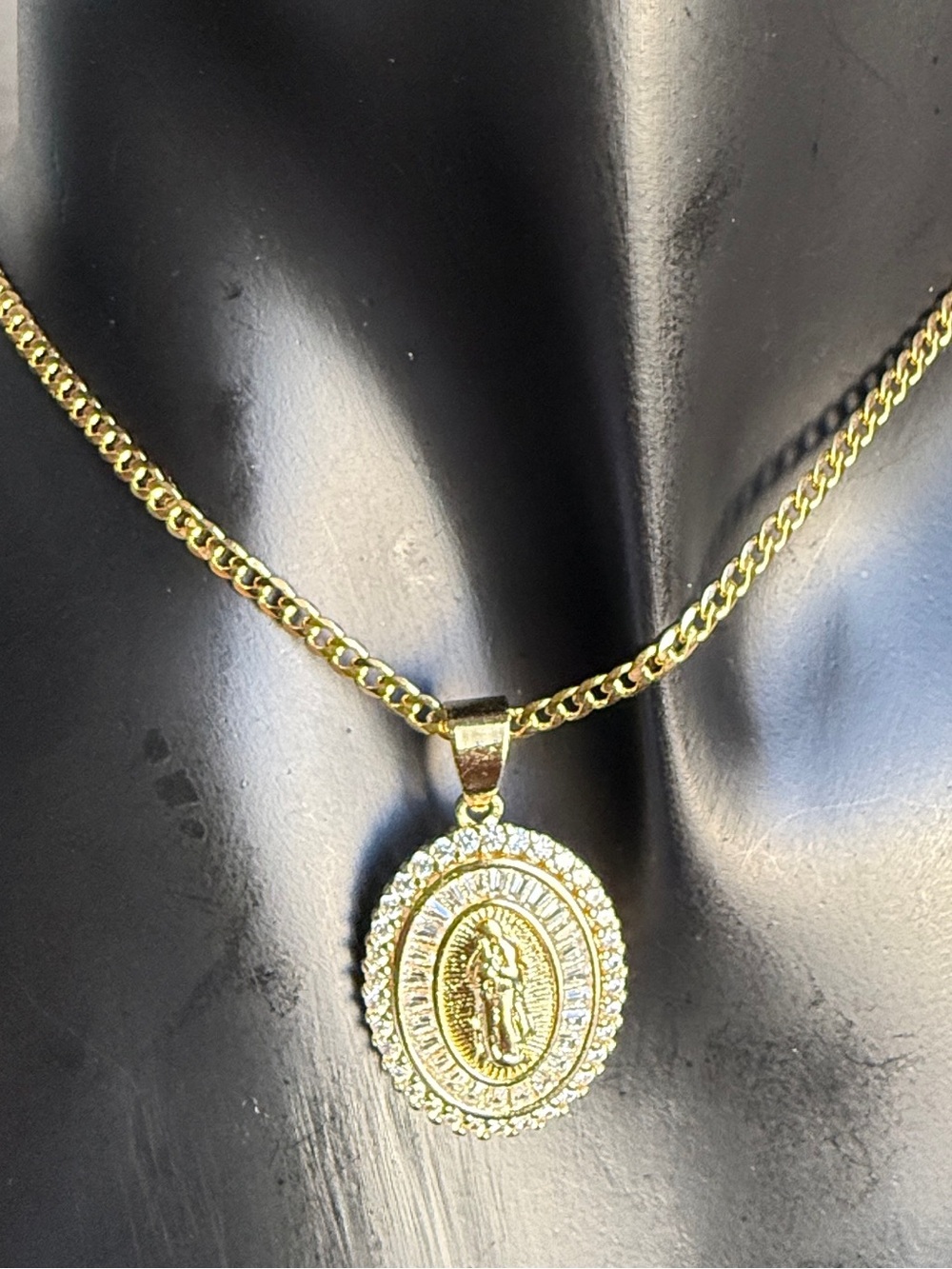 Gold Filled Virgin Mary CZ Halo Oval Medallion Pendant